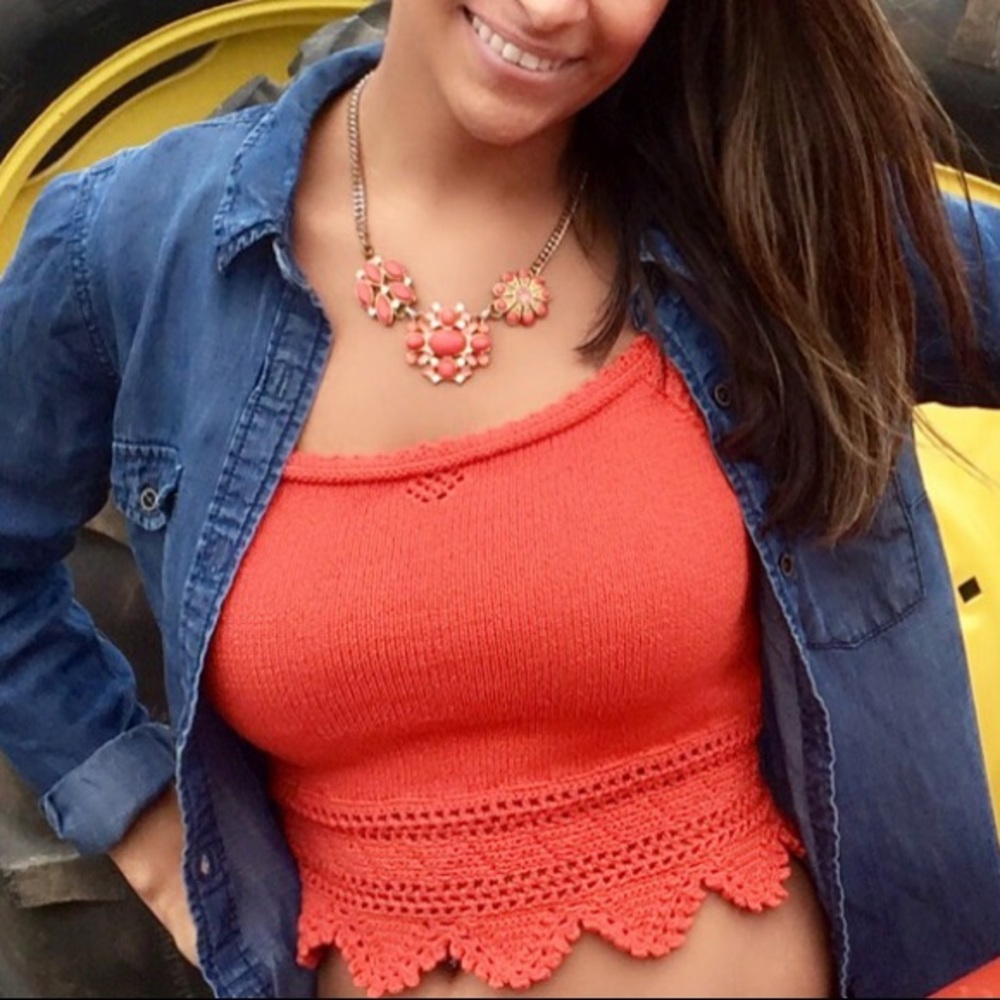 CUTE Ralph Lauren Orange Knit Crop Tank Top S GUC